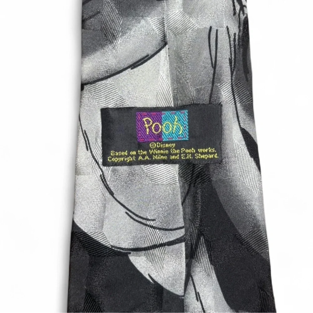 Vintage Disney Pooh Silk Tie Black & White Winnie the Pooh Tigger Eeyore